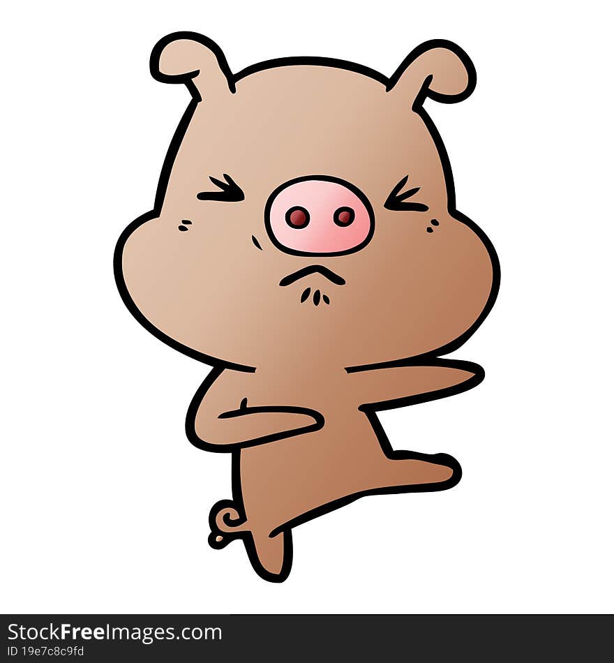 cartoon angry pig kicking out. cartoon angry pig kicking out