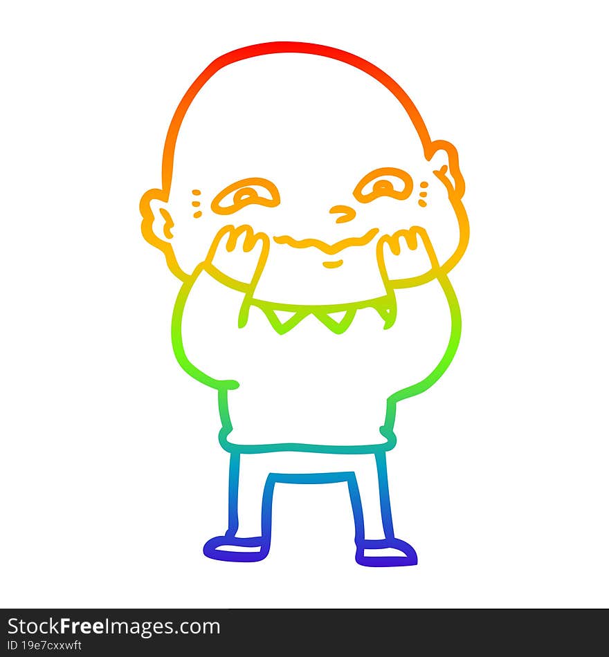 rainbow gradient line drawing of a cartoon nervous man