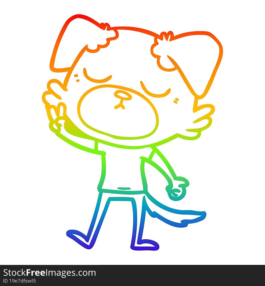 rainbow gradient line drawing of a cute cartoon dog