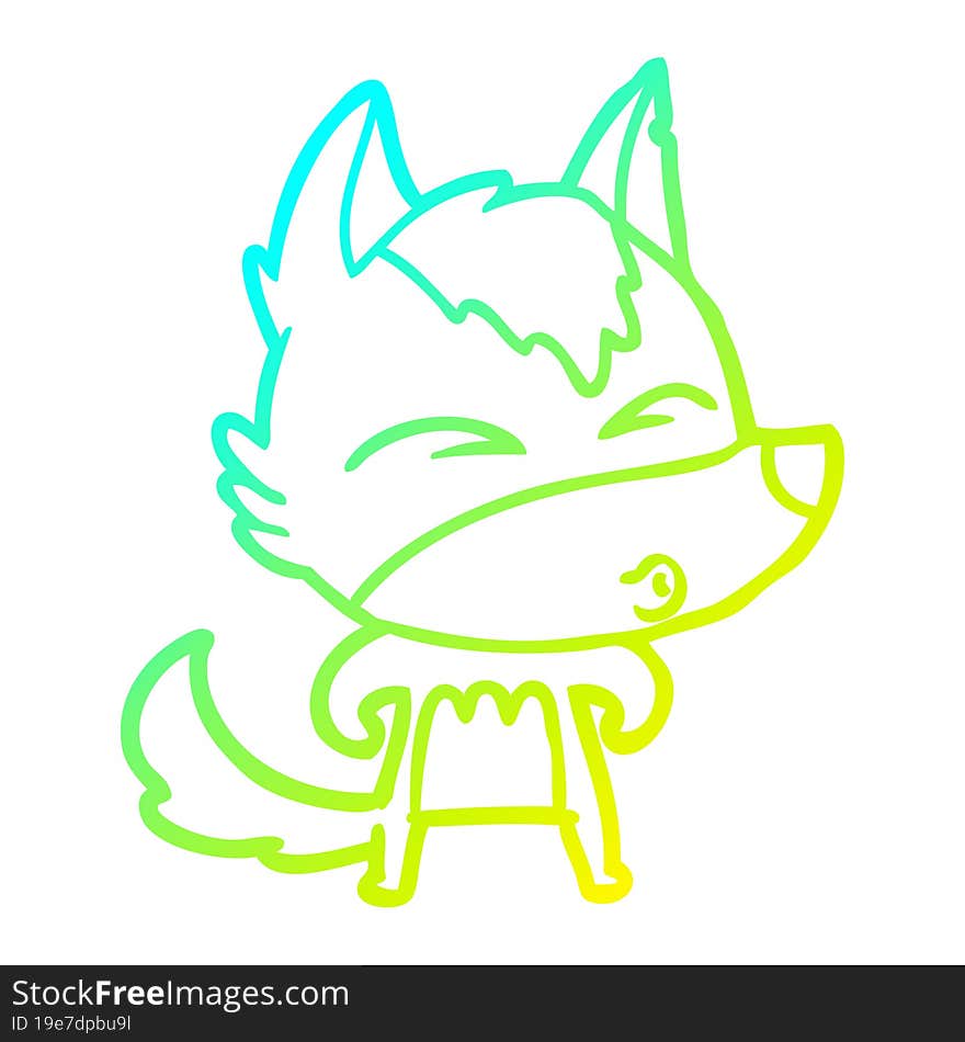 Cold Gradient Line Drawing Cartoon Wolf Whistling