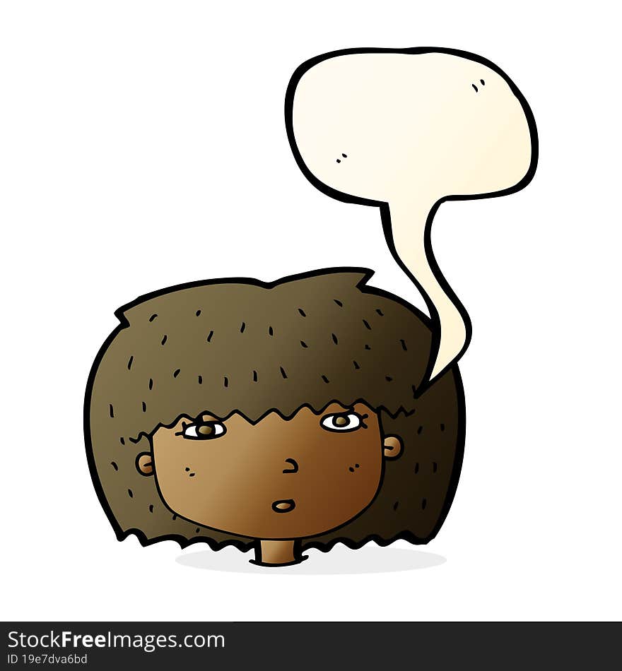 cartoon female face with speech bubble