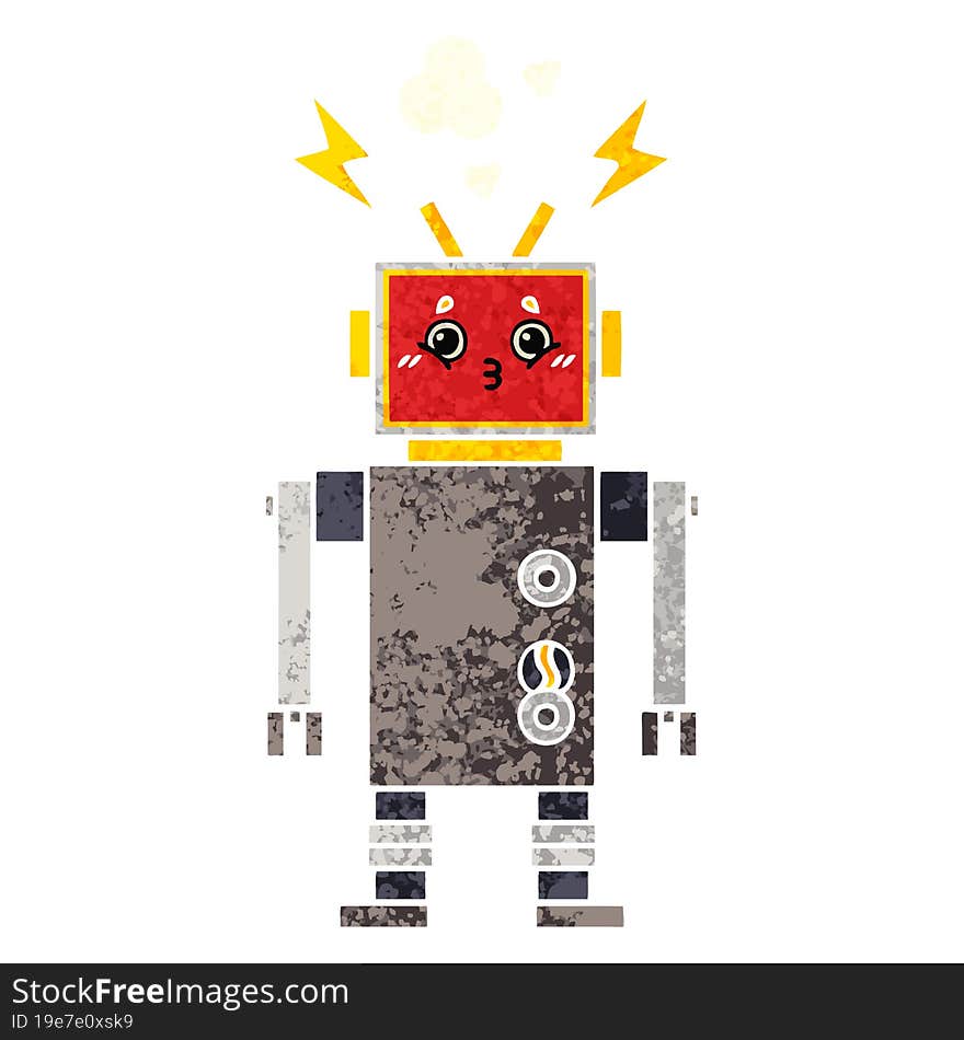 retro illustration style cartoon robot malfunction