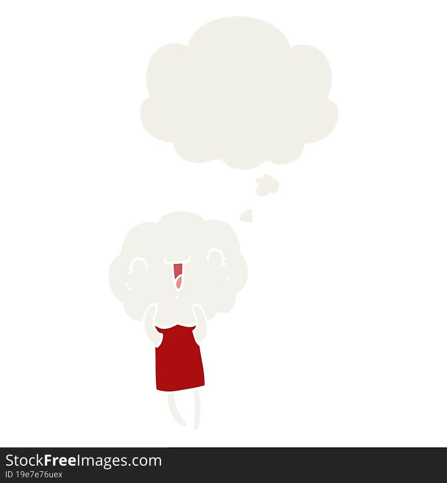 cute cartoon cloud head creature with thought bubble in retro style