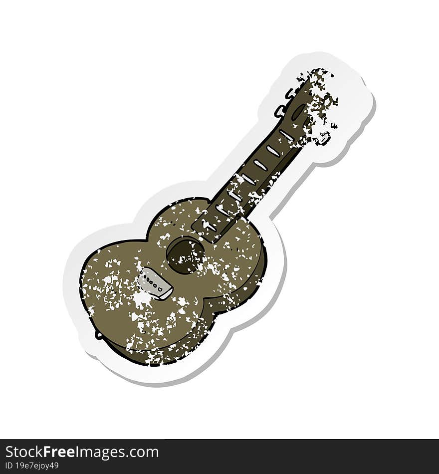 retro distressed sticker of a cartoon guitar