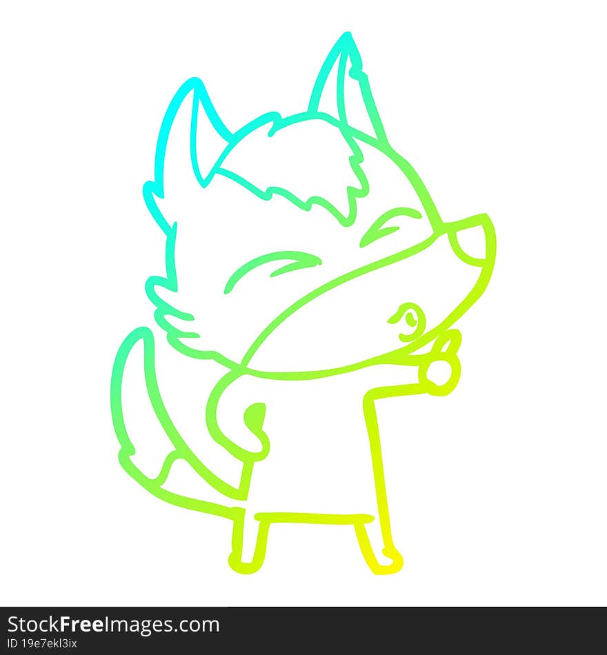 Cold Gradient Line Drawing Cartoon Wolf Pouting