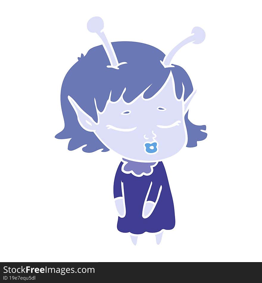 cute alien girl flat color style cartoon