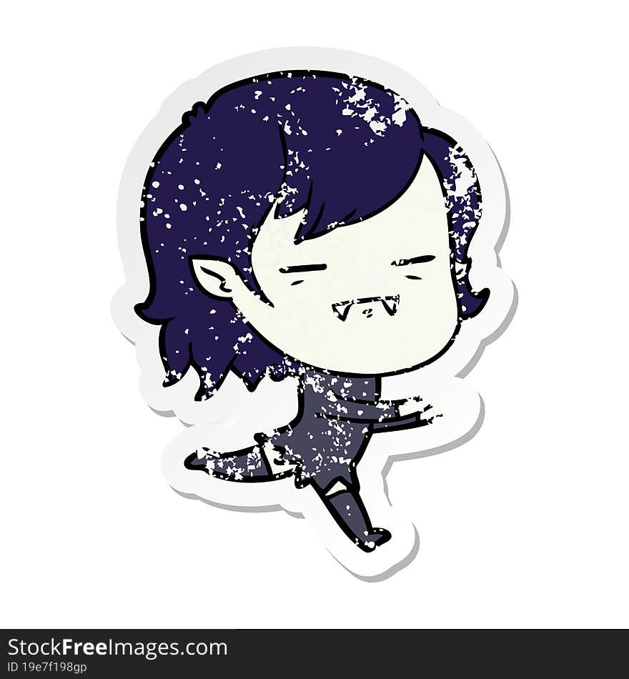 distressed sticker of a cartoon undead vampire girl running