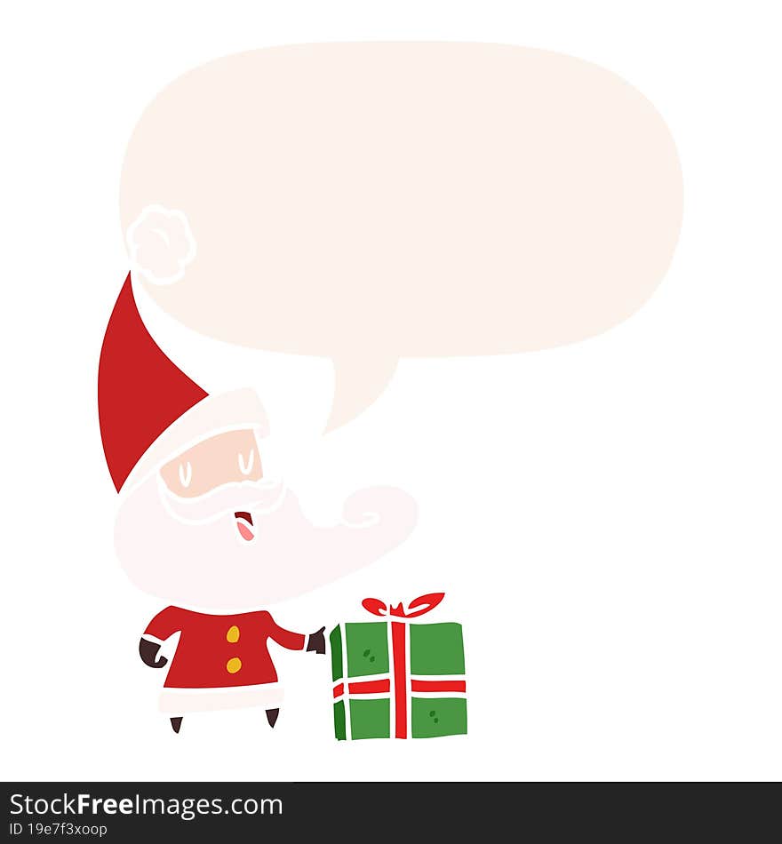 cartoon santa claus and speech bubble in retro style