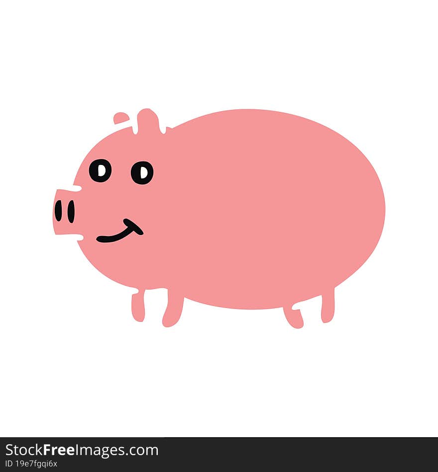 flat color retro cartoon pig