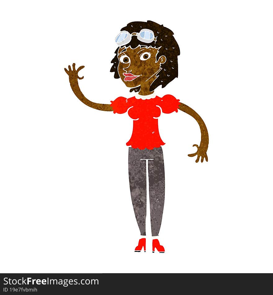 cartoon pilot woman waving