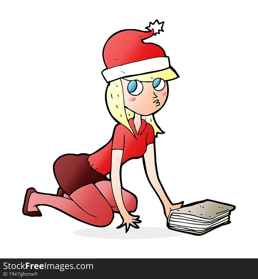 cartoon woman in christmas hat