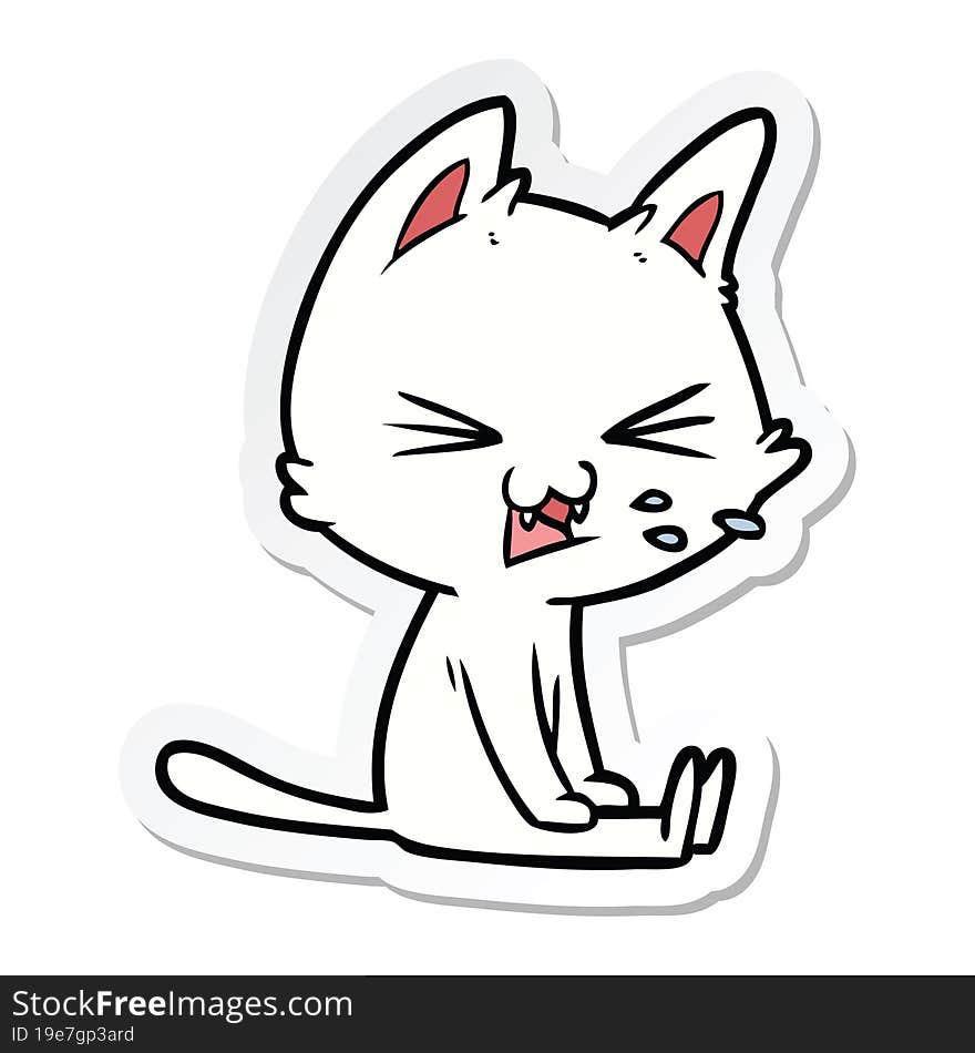 sticker of a cartoon sitting cat hissing