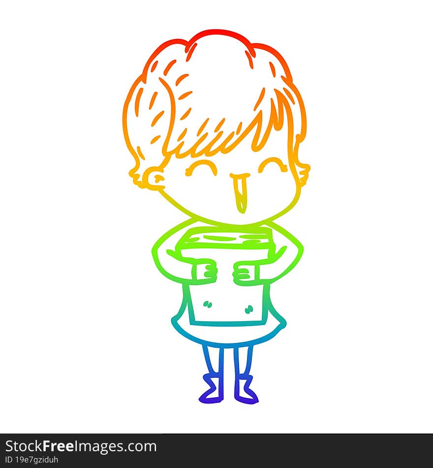 Rainbow Gradient Line Drawing Cartoon Laughing Woman