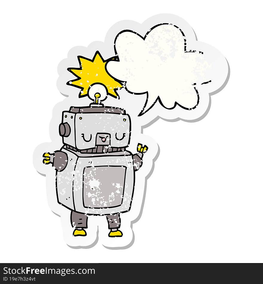 Cartoon Robot And Speech Bubble Distressed Sticker