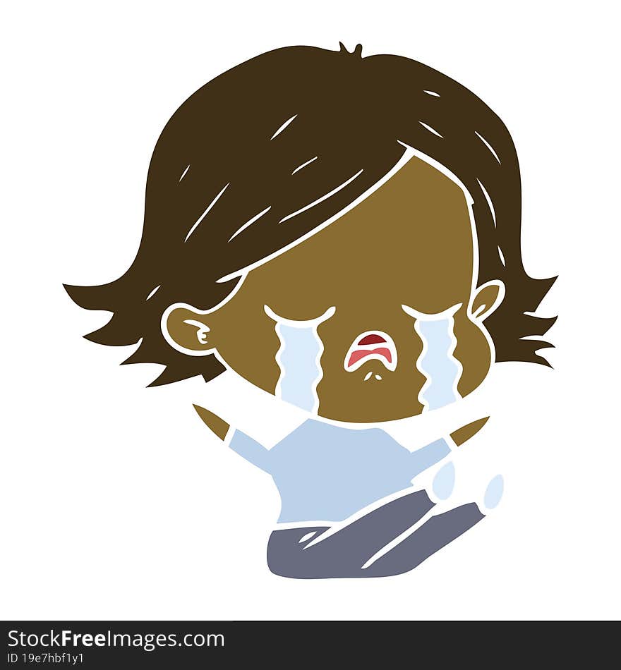 flat color style cartoon girl crying