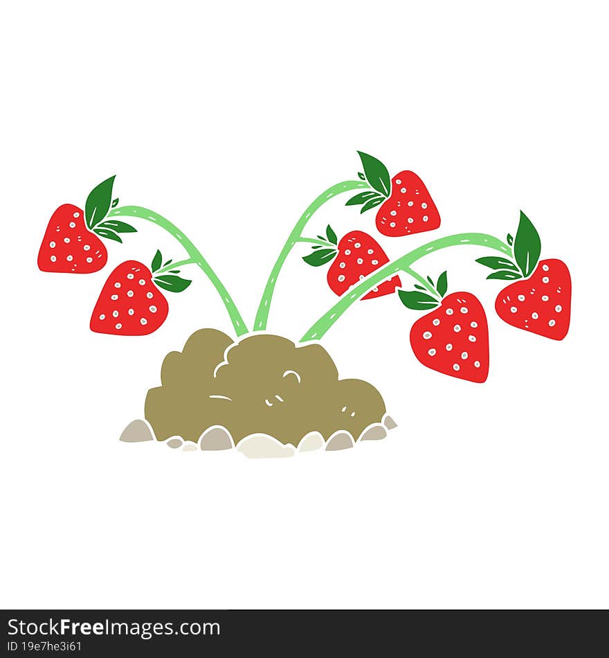 flat color illustration of a cartoon strawberries