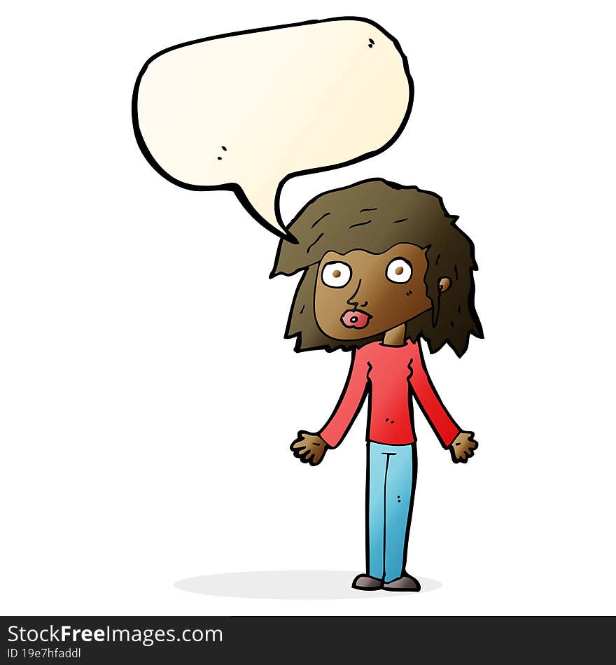 Cartoon Girl Shrugging Shoulders With Speech Bubble