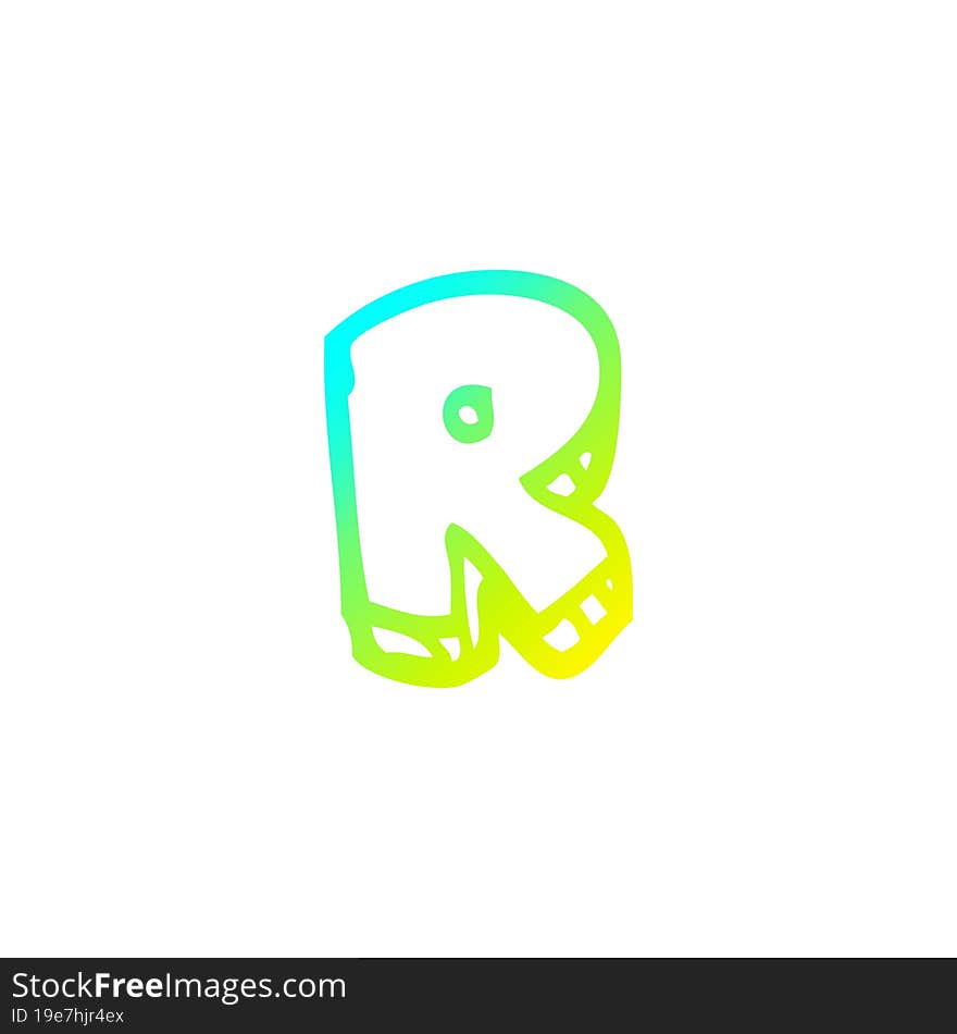 cold gradient line drawing of a cartoon letter r