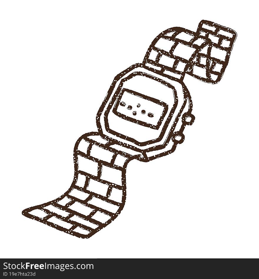 Digital Watch Charcoal Drawing