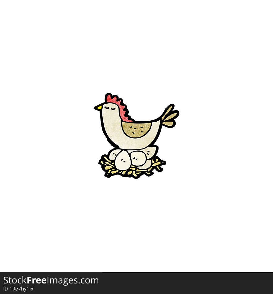 cartoon chicken on nest of eggs