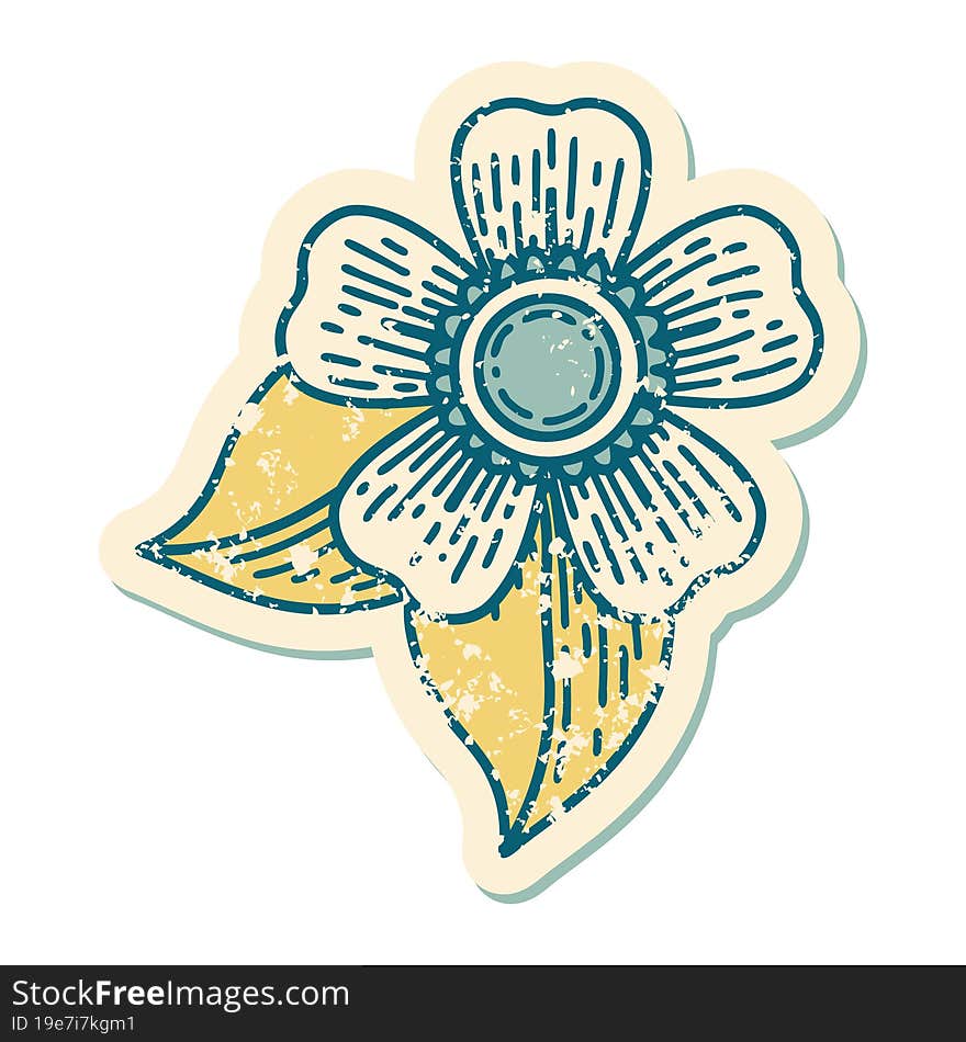 iconic distressed sticker tattoo style image of a flower. iconic distressed sticker tattoo style image of a flower