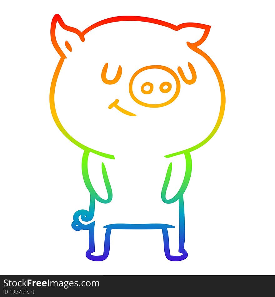 rainbow gradient line drawing of a happy cartoon pig