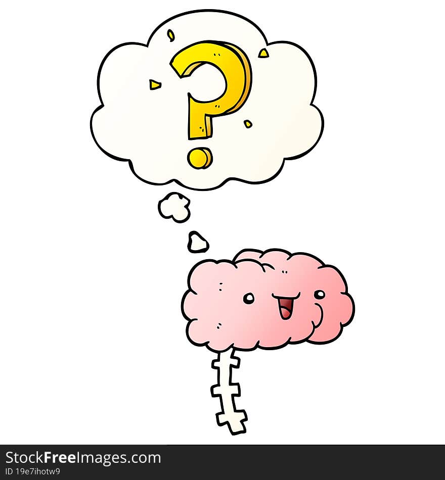 Cartoon Curious Brain And Thought Bubble In Smooth Gradient Style