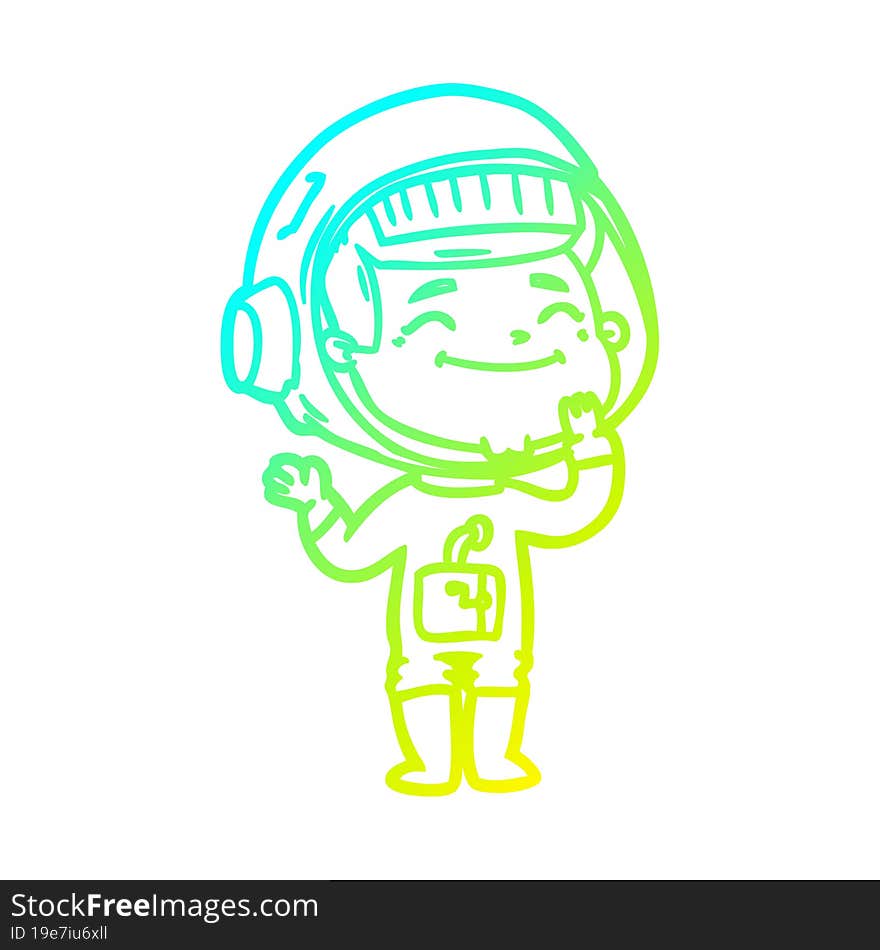 cold gradient line drawing of a happy cartoon astronaut