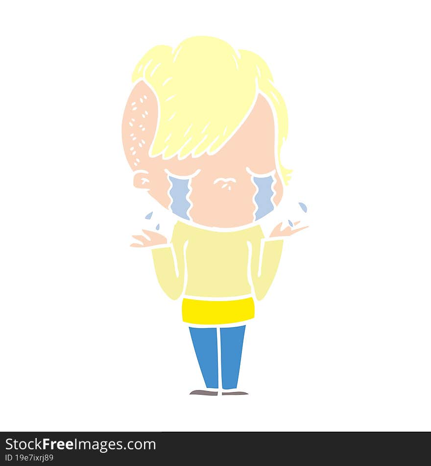 flat color style cartoon crying girl