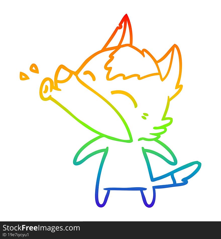 Rainbow Gradient Line Drawing Howling Wolf Cartoon