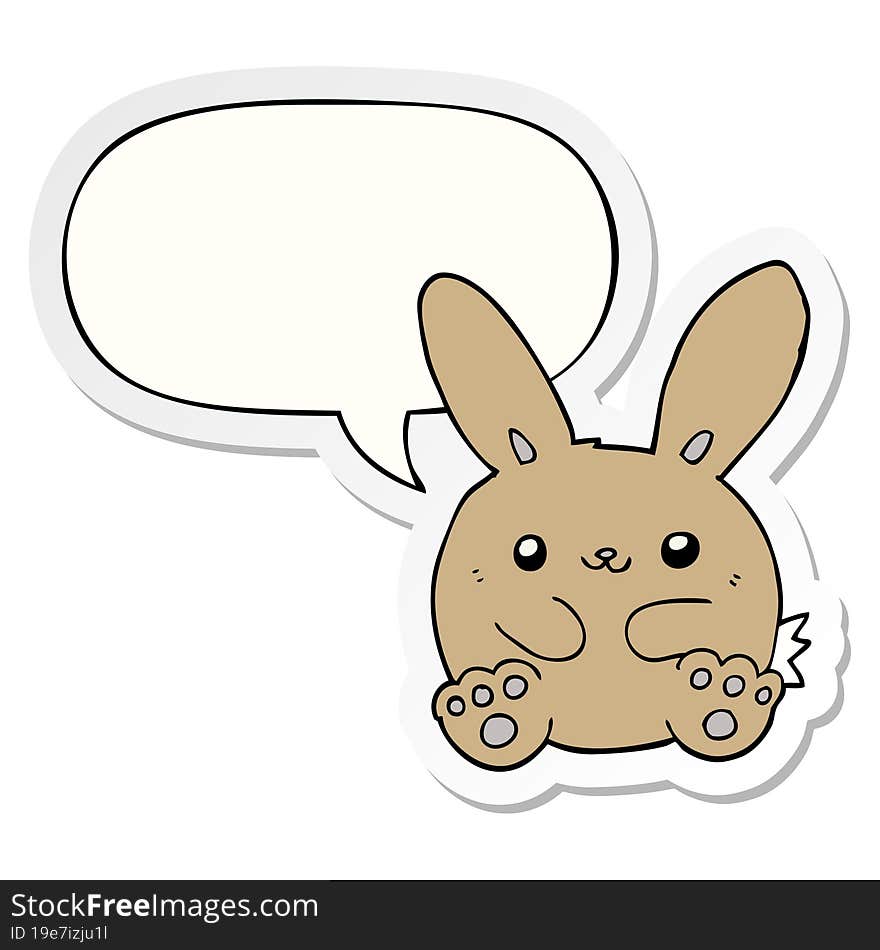 cartoon rabbit with speech bubble sticker. cartoon rabbit with speech bubble sticker