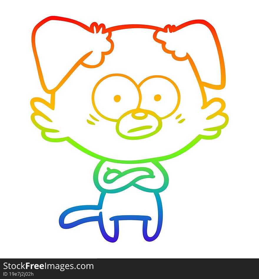 rainbow gradient line drawing of a nervous dog cartoon