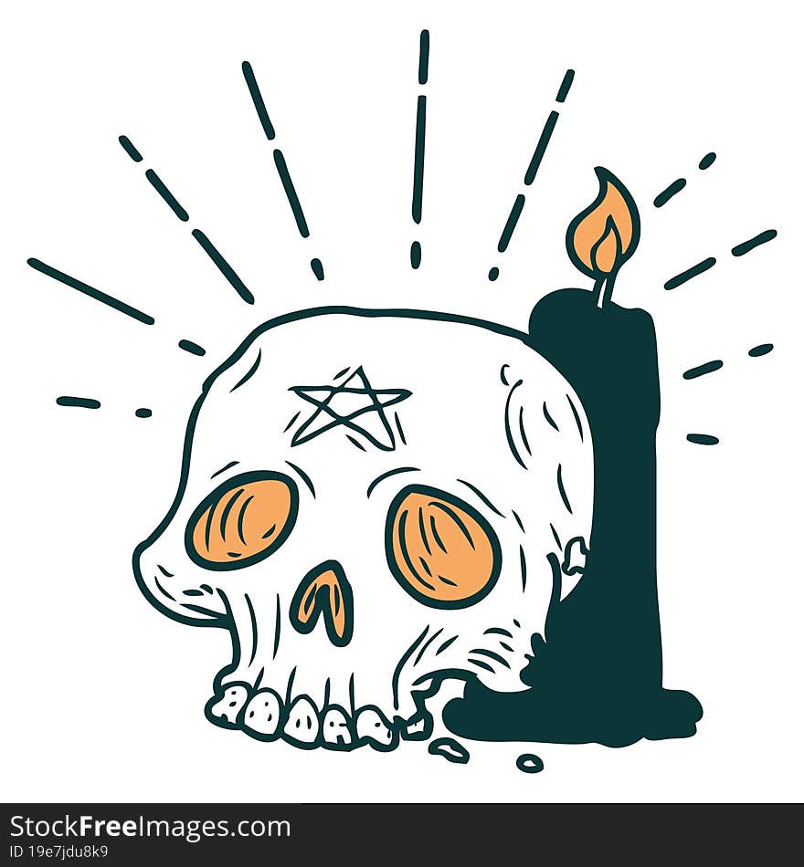 traditional tattoo style spooky skull and candle