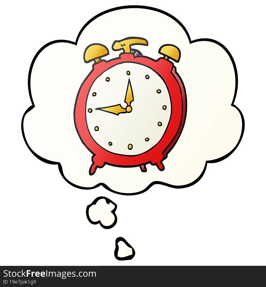 cartoon alarm clock and thought bubble in smooth gradient style