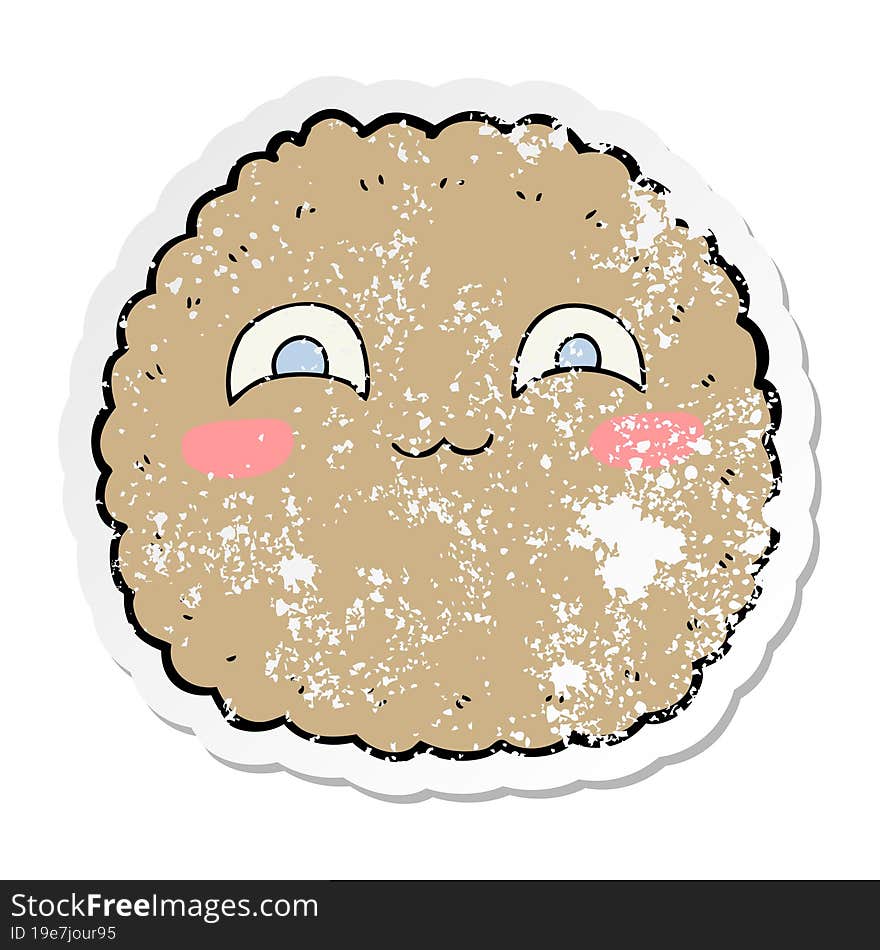 distressed sticker of a cartoon biscuit