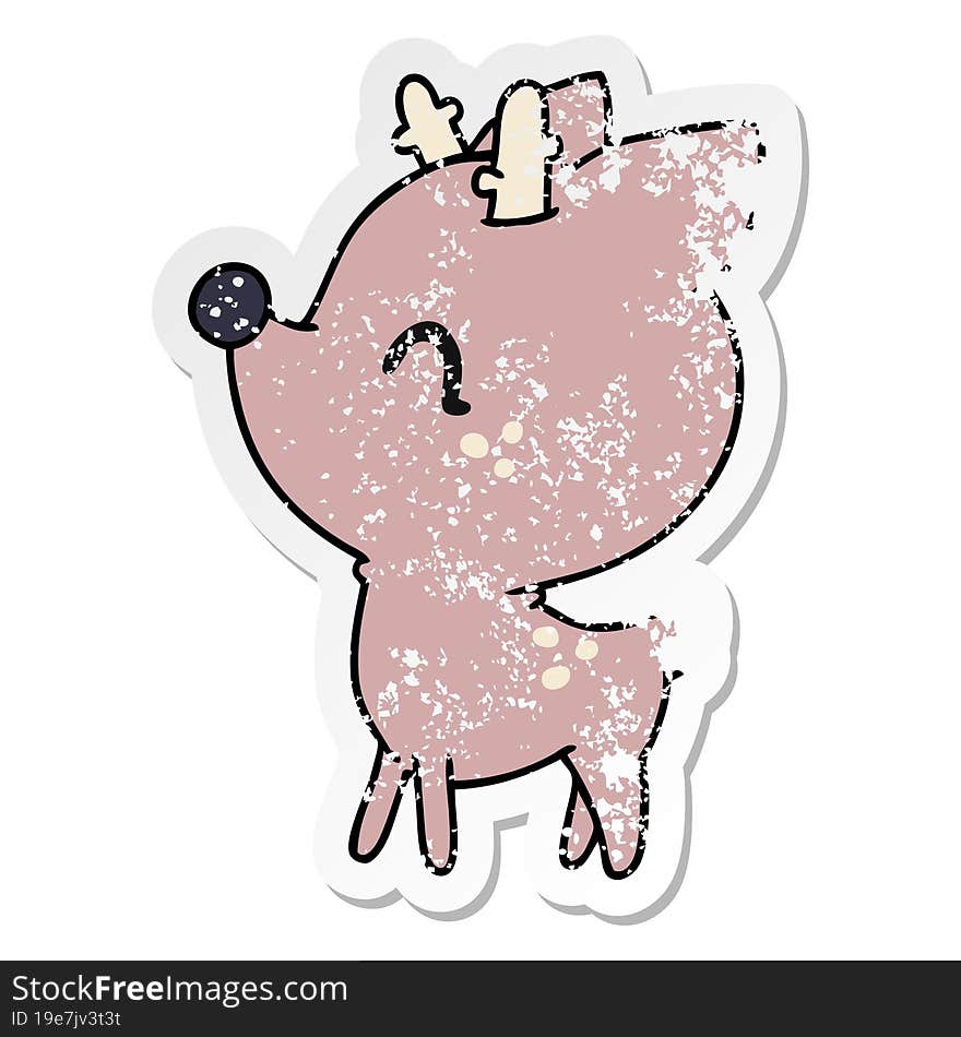 distressed sticker cartoon illustration of  kawaii cute deer. distressed sticker cartoon illustration of  kawaii cute deer