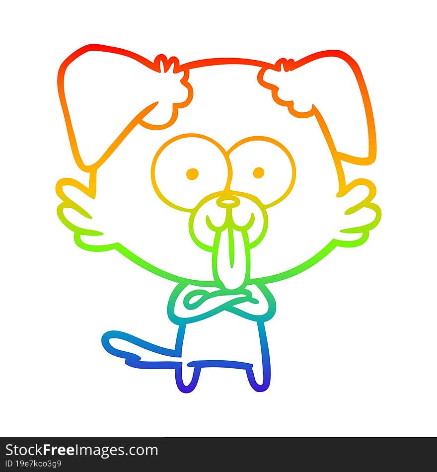 Rainbow Gradient Line Drawing Cartoon Dog With Tongue Sticking Out