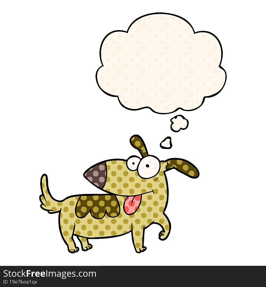 cartoon happy dog and thought bubble in comic book style