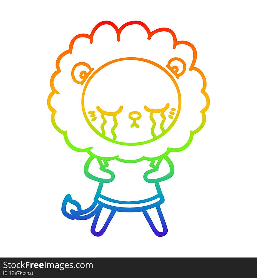 rainbow gradient line drawing crying cartoon lion