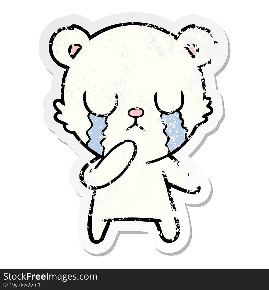 distressed sticker of a crying polar bear cartoon