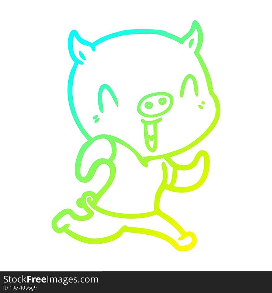 cold gradient line drawing of a happy cartoon pig