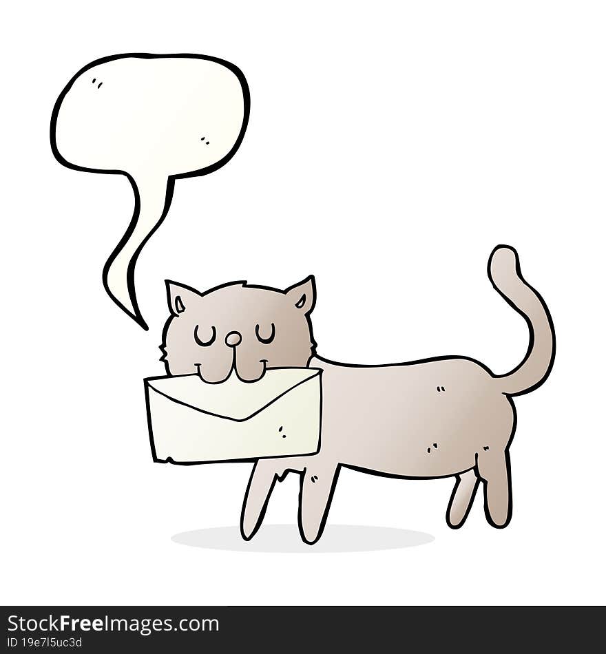 cartoon cat carrying letter with speech bubble