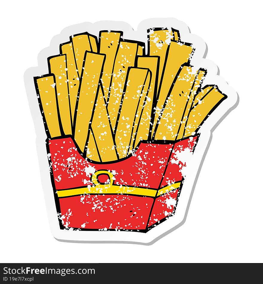 distressed sticker of a cartoon fries