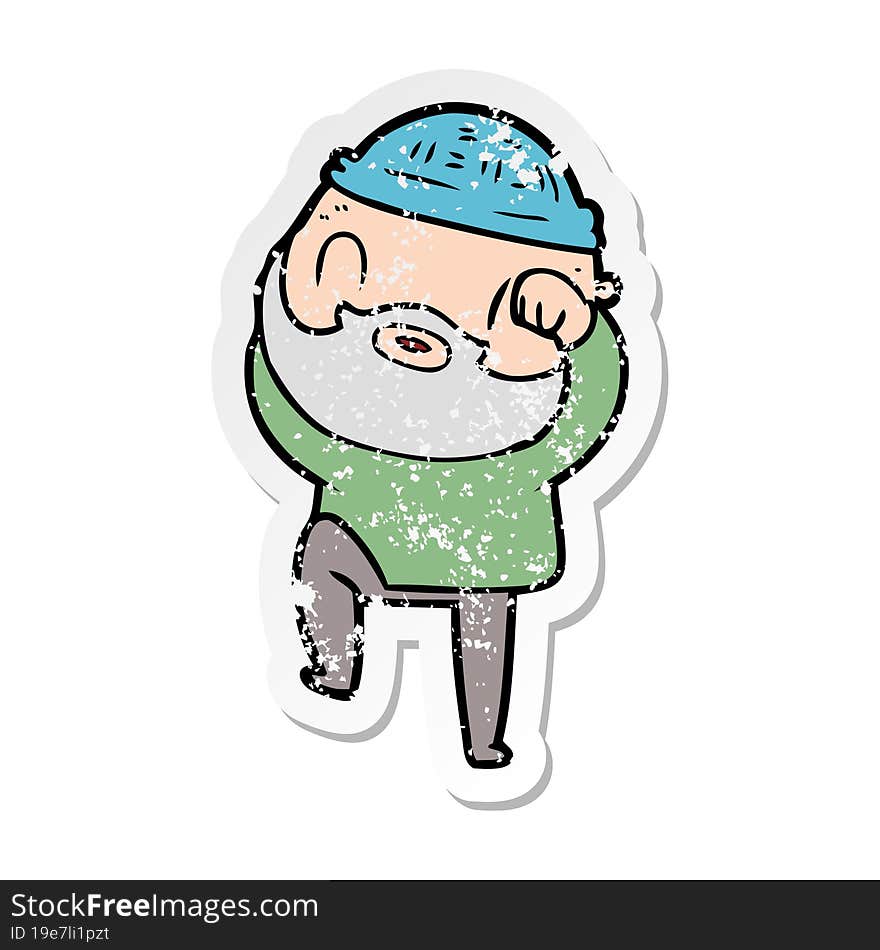 distressed sticker of a cartoon bearded man