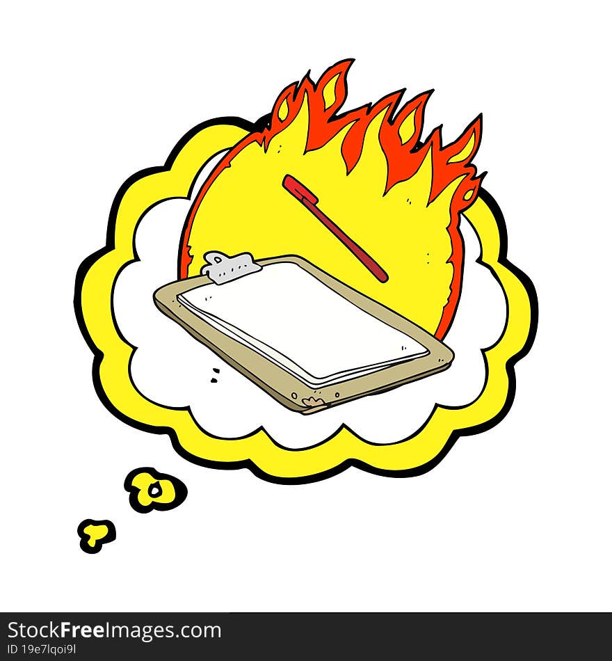 thought bubble cartoon clip board on fire