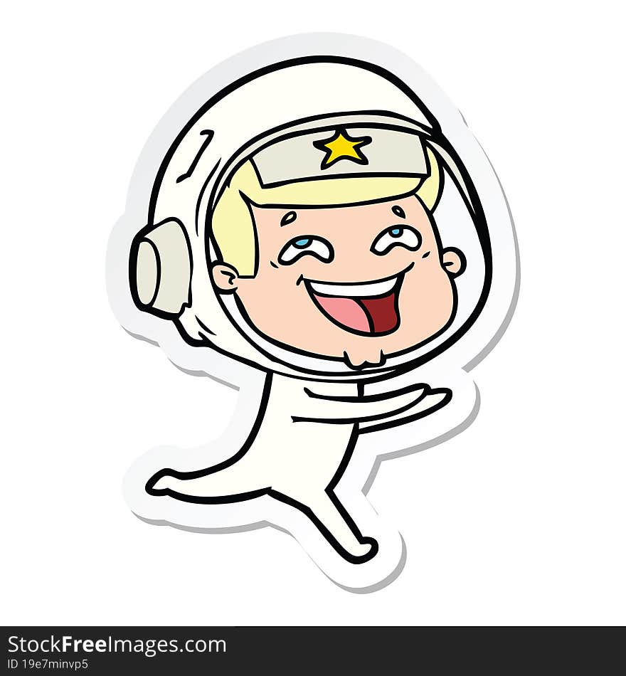 sticker of a cartoon laughing astronaut