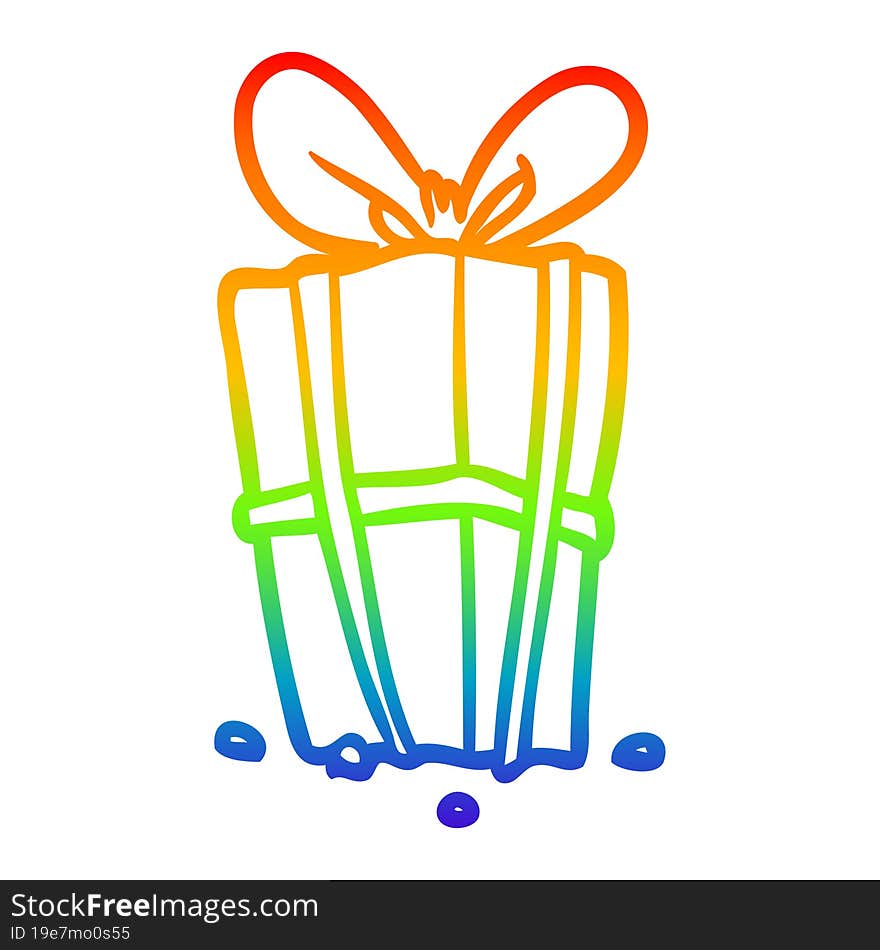 rainbow gradient line drawing christmas present wrapped with bow