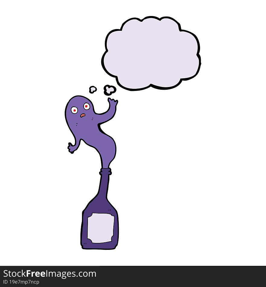 Cartoon Ghost In Bottle With Thought Bubble