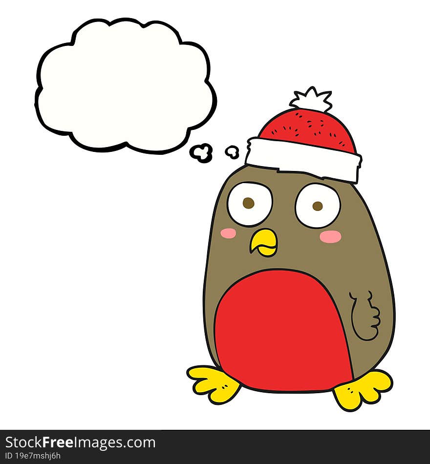 freehand drawn thought bubble cartoon christmas robin