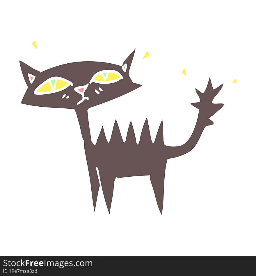 flat color illustration cartoon halloween black cat